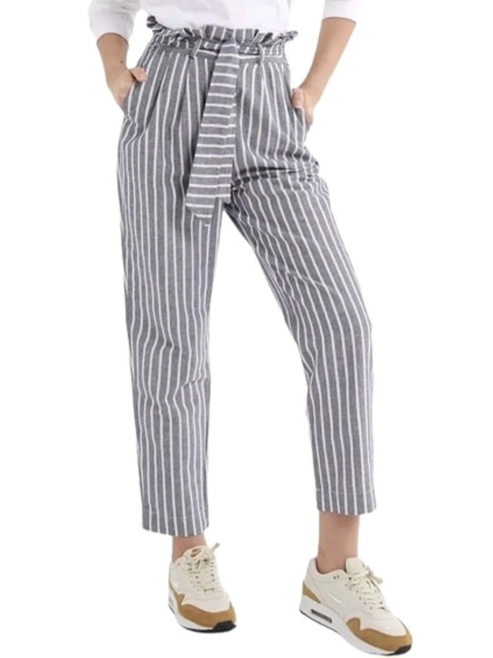 Urban Outfitters Gray Striped Paperbag Waist Cropped Pants